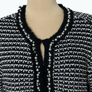 Alex Marie Cardigan Sweater Womans L Black White Faux Pearls Hook Front Elegant